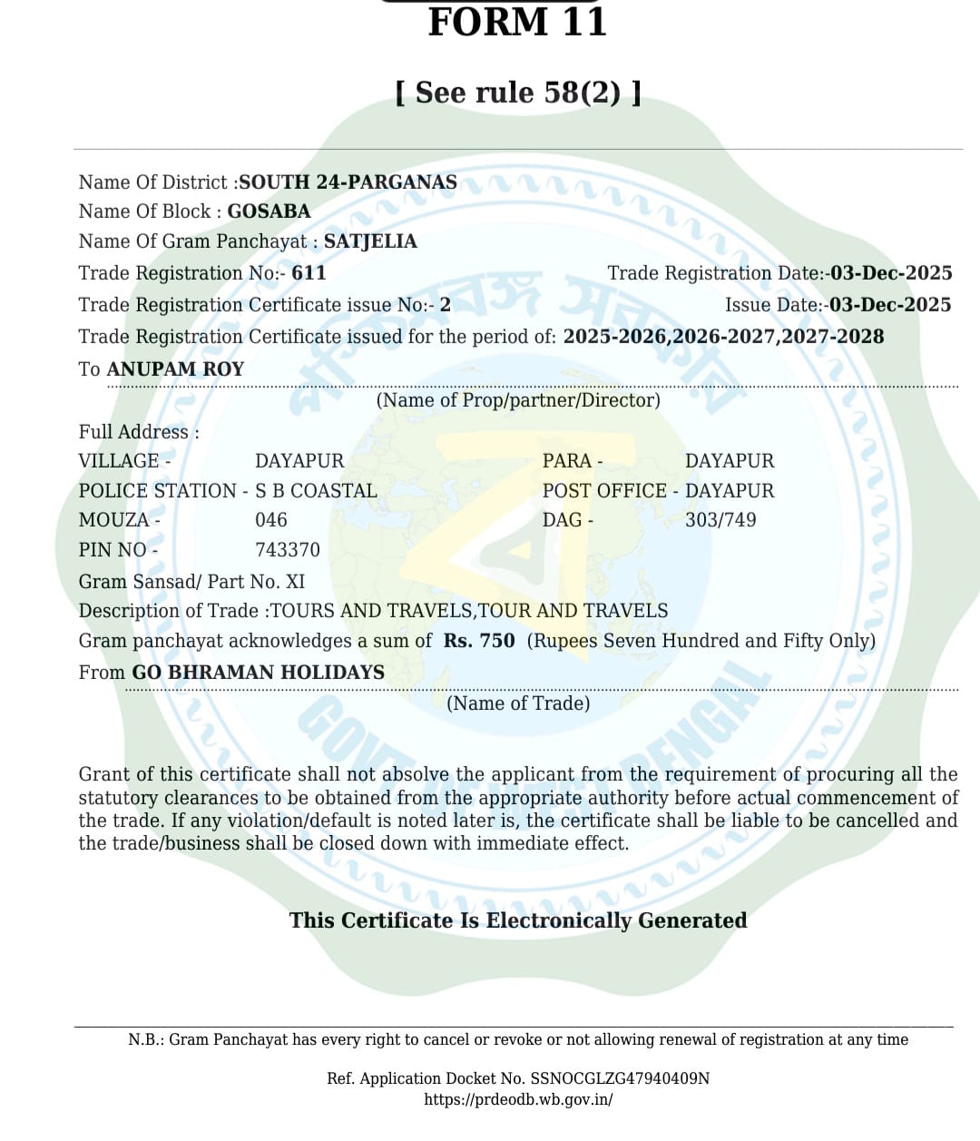 Trade licence
